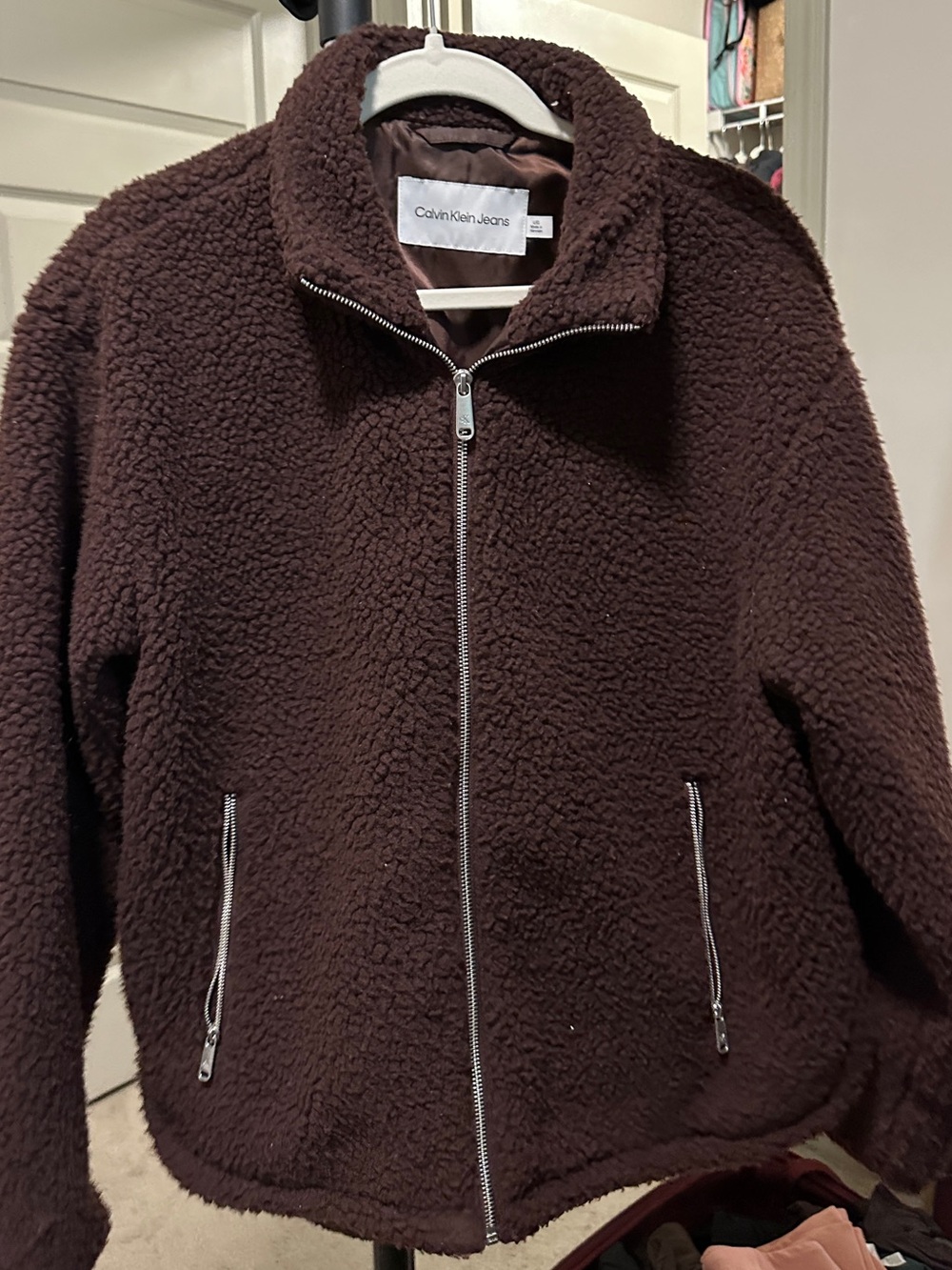 Calvin Klein Jeans Women’s Dark Brown Sherpa Zip-Up Jacket
